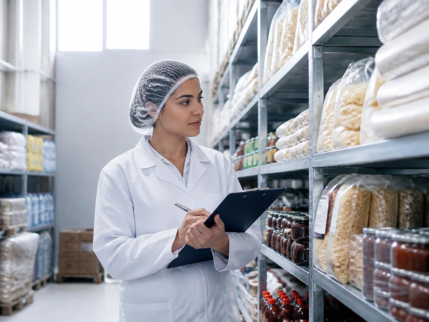 Inspección de calidad en almacén de alimentos